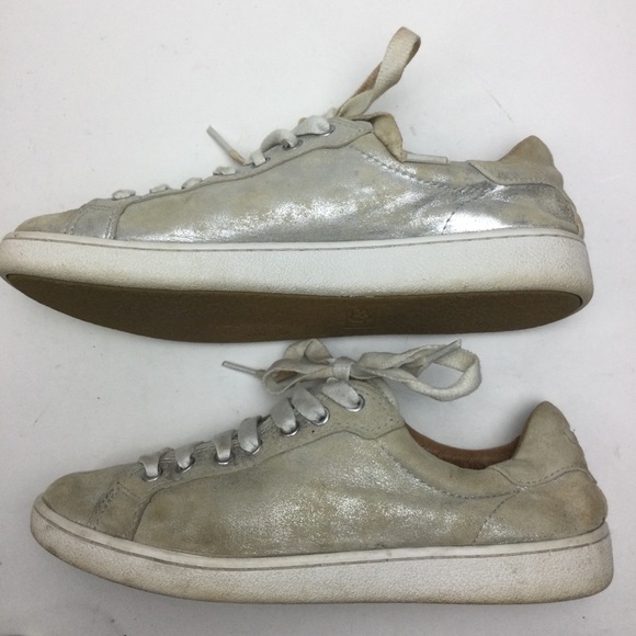 Ugg Milo Stardust Silver Metallic Suede Lace-Up Trainer Sneakers Size 9 - Picture 3 of 11